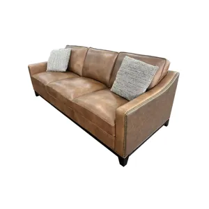 Today\'s Traditions Sofa Positano Clay/Roma Brandy Wood Base Sofa W/Nail Head Trim W/2-18\" Down Ble