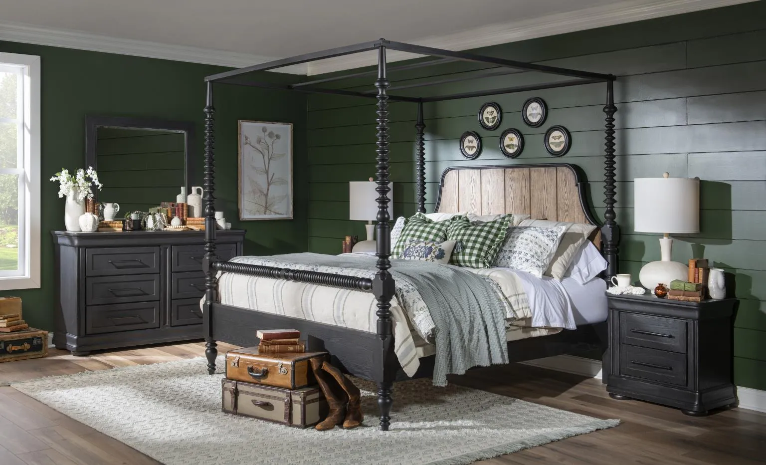 Vintage Market Complete Bobbin Post Canopy Bed - Queen CLH4016-4808K by  Legacy Classic at Four States Furniture, image size:1536x932