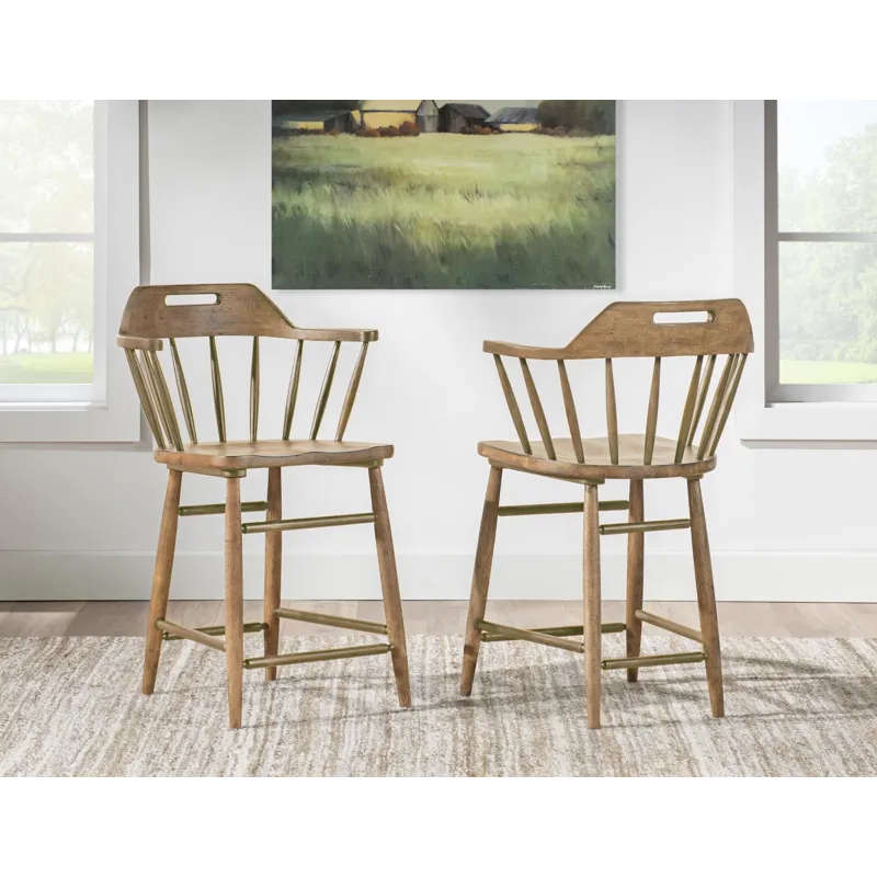 Vintage Market Counter Height Spindle Back Arm Chair With Handle Cut Out