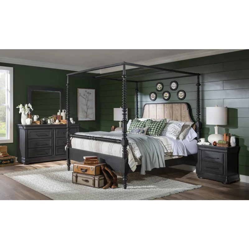 Vintage Market Complete Bobbin Post Canopy Bed - King