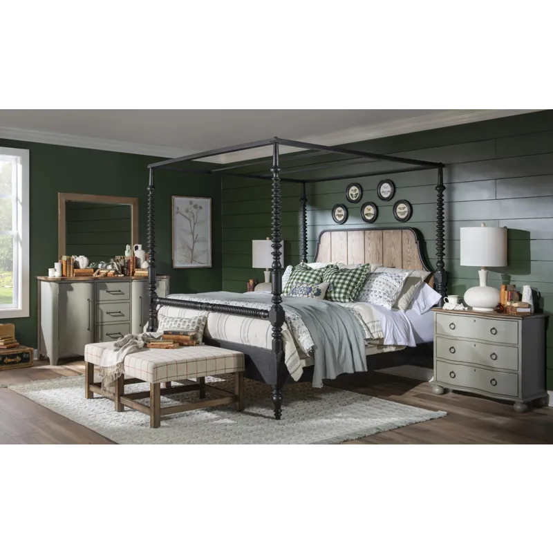 Vintage Market Complete Bobbin Post Canopy Bed - King