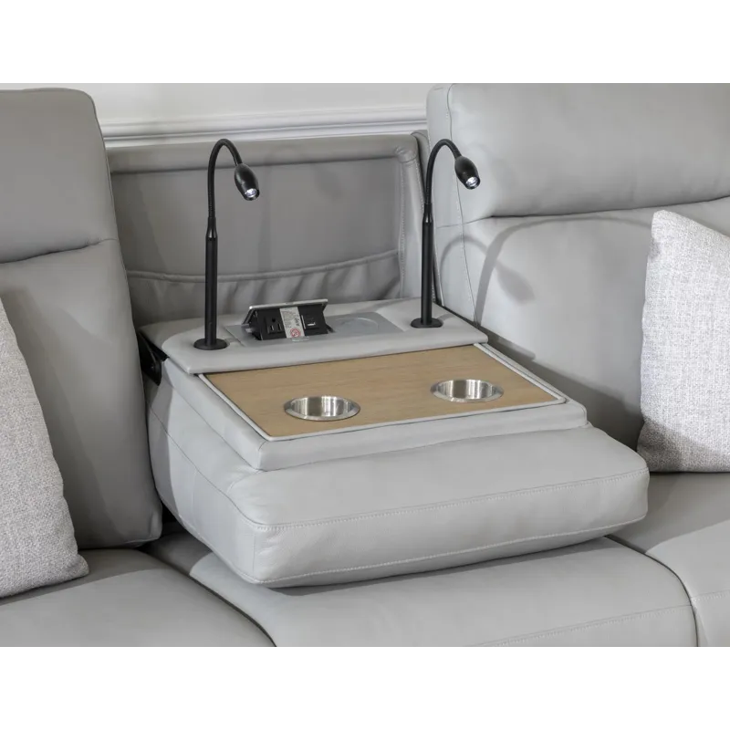 Tate Verona Smoke P2 Sofa With Wood Top Ddt, Cupholders, Wireless Charging, 2 Reading Lights, 110 Po