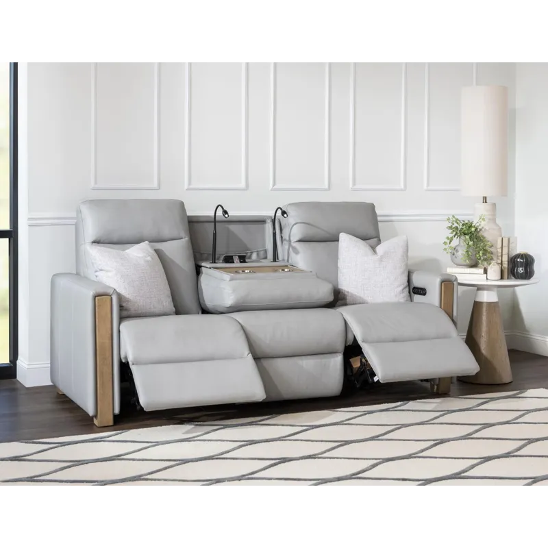 Tate Verona Smoke P2 Sofa With Wood Top Ddt, Cupholders, Wireless Charging, 2 Reading Lights, 110 Po