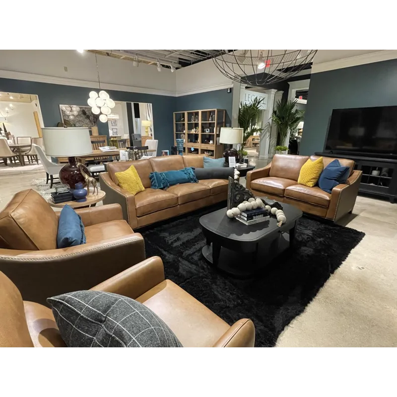 Today\'s Traditions Sofa Positano Clay/Roma Brandy Wood Base Loveseat W/Nail Head Trim, W/2-18\" Dow