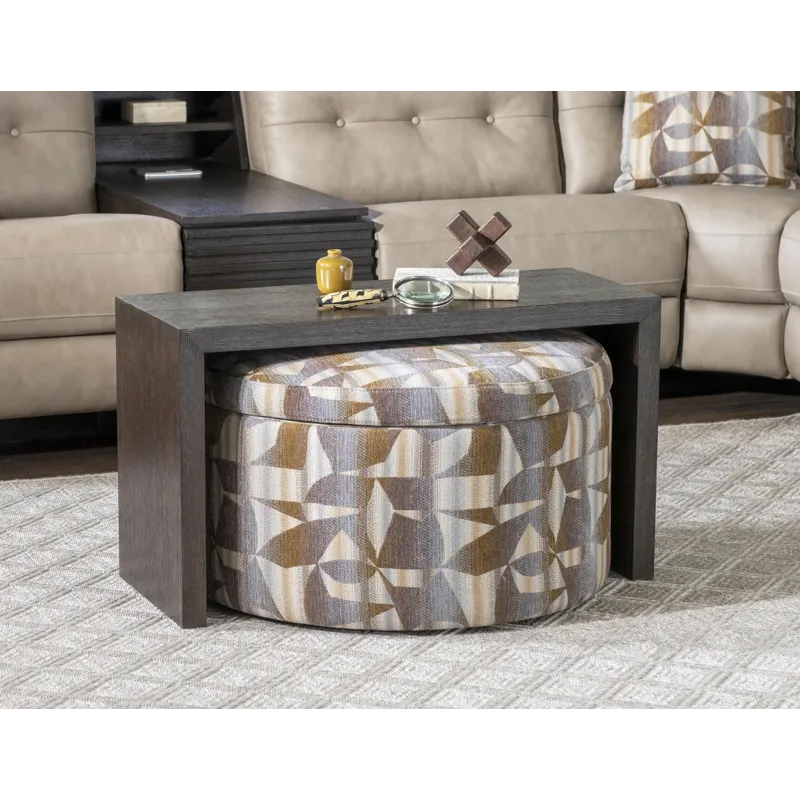 Sophia Verona Flax 30\" Round Castered Ottoman With Wood Tray Overlay Shown In Fossil