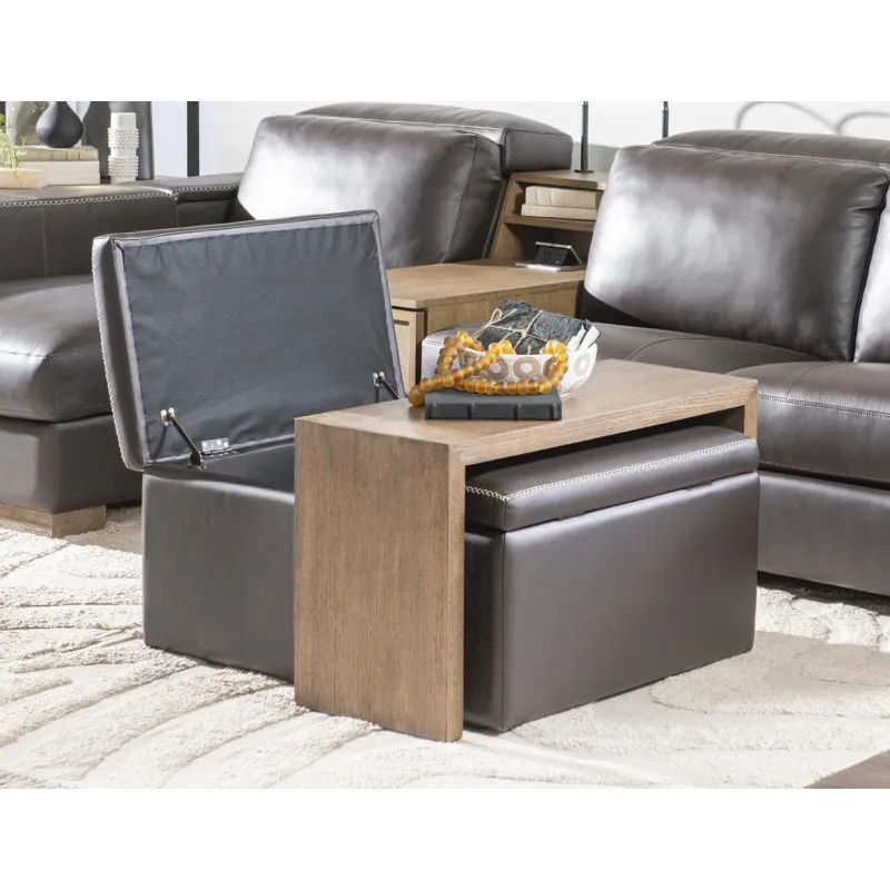 Sierra Verona Coffee Square Storage Ottoman With Wood Top Overlay