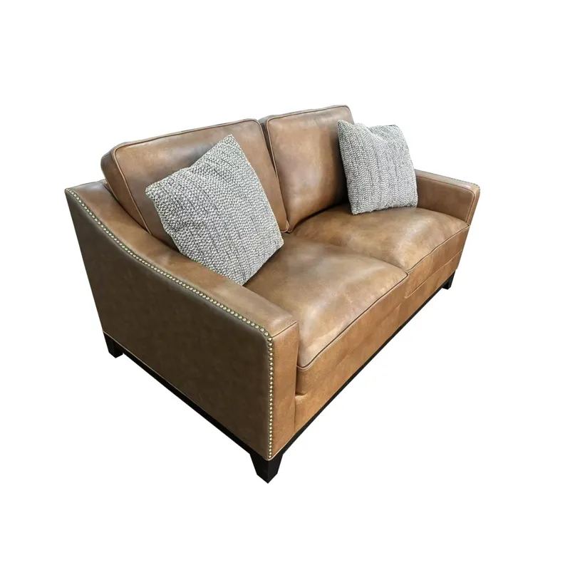 Today\'s Traditions Sofa Positano Clay/Roma Brandy Wood Base Loveseat W/Nail Head Trim, W/2-18\" Dow