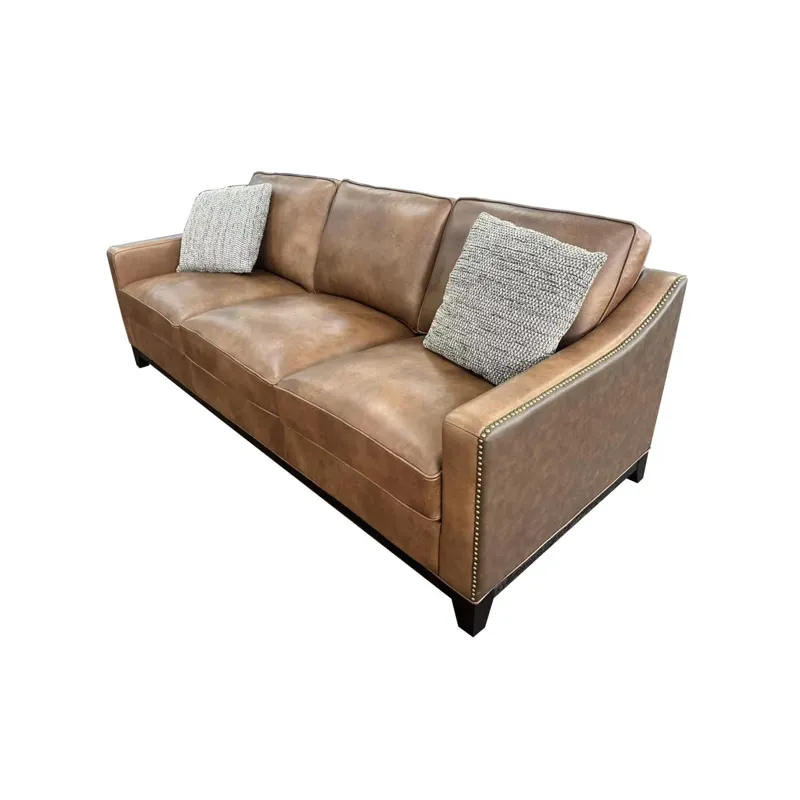 Today\'s Traditions Sofa Positano Clay/Roma Brandy Wood Base Sofa W/Nail Head Trim W/2-18\" Down Ble