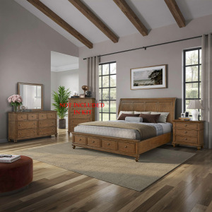 Twin Lakes King Storage Bed, Dresser & Mirror, Night Stand