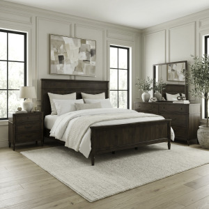 Wesley Hall King Panel Bed, Dresser & Mirror, Night Stand