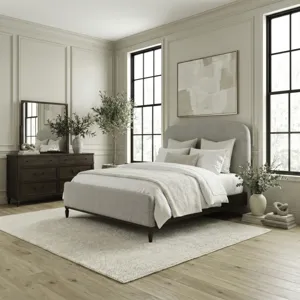 Wesley Hall Queen Uph Bed, Dresser & Mirror