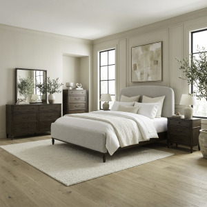 Wesley Hall Queen Uph Bed, Dresser & Mirror, Chest, Night Stand
