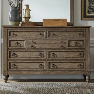 Americana Farmhouse Queen Sleigh Bed, Dresser & Mirror, Nightstand