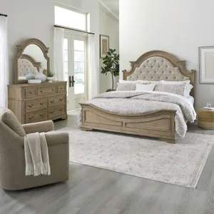 Magnolia Manor King California Uph Bed, Dresser & Mirror