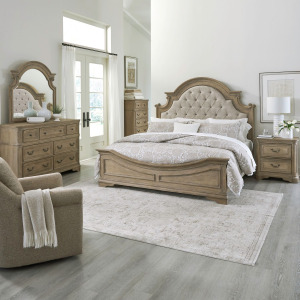 Magnolia Manor King California Uph Bed, Dresser & Mirror, Chest, Night Stand