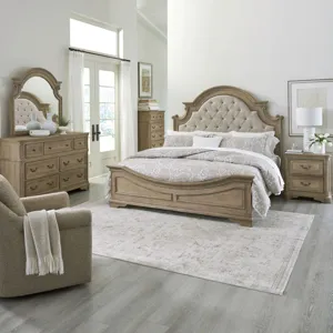 Magnolia Manor King California Uph Bed, Dresser & Mirror, Chest, Night Stand