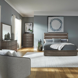 Cascade Falls King California Panel Bed, Dresser & Mirror, Chest