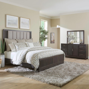 Modern Edge King California Uph Bed, Dresser & Mirror