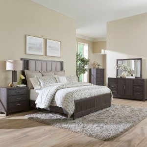 Modern Edge Opt Queen Uph Bed, Dresser & Mirror, Chest, Night Stand