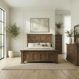 Big Valley Queen Panel Bed, Dresser & Mirror, Chest