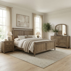 Homestead Haven King Sleigh Bed, Dresser & Mirror, Night Stand