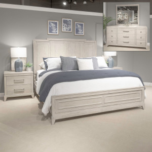 New Haven King California Panel Bed, Dresser & Mirror, Night Stand
