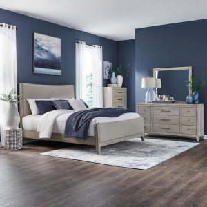 New Haven Queen Uph Bed, Dresser & Mirror, Chest