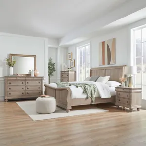 Rustic Traditions King California Sleigh Bed, Dresser & Mirror, Chest, Night Stand