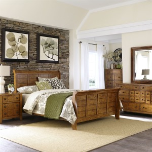 Grandpas Cabin King California Sleigh Bed, Dresser & Mirror, Chest, Night Stand