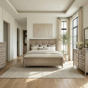 Rochelle Park King California Panel Bed, Dresser & Mirror, Chest