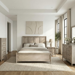 Rochelle Park King California Panel Bed, Dresser & Mirror, Chest, Night Stand