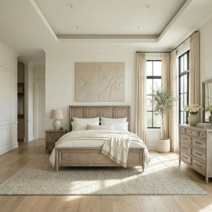 Rochelle Park Queen Panel Bed, Dresser & Mirror, Night Stand