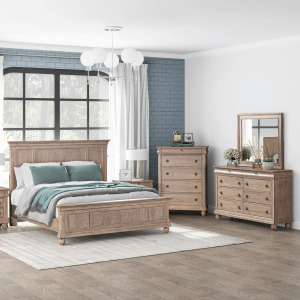 Rustic Traditions King California Panel Bed, Dresser & Mirror, Chest