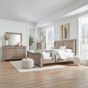 Rustic Traditions King California Sleigh Bed, Dresser & Mirror, Chest