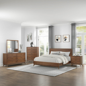 Century Modern King Platform Bed, Dresser & Mirror, Chest
