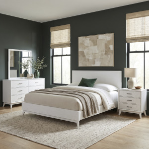 Century Modern Queen Platform Bed, Dresser & Mirror, Night Stand