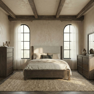 Stillwater King Uph Bed, Dresser & Mirror, Chest