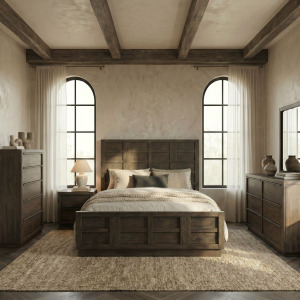 Stillwater Queen Panel Bed, Dresser & Mirror, Chest, Night Stand