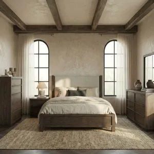 Stillwater Queen Uph Bed, Dresser & Mirror, Chest, Night Stand
