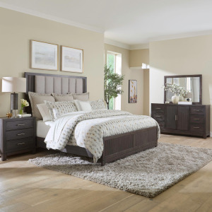 Modern Edge King Uph Bed, Dresser & Mirror, Night Stand