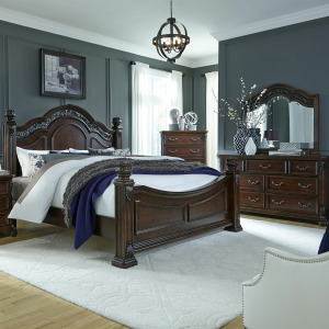 Messina Estates King California Poster Bed, Dresser & Mirror