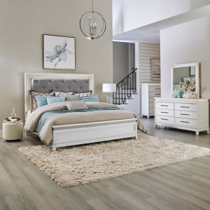 Reflections King California Uph Bed, Dresser & Mirror, Chest