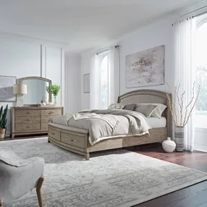 Avalon King California Uph Storage Bed, Dresser & Mirror