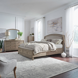 Avalon King California Uph Storage Bed, Dresser & Mirror, Chest