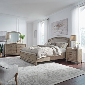 Avalon King California Uph Storage Bed, Dresser & Mirror, Night Stand