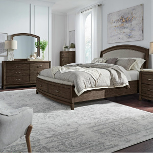 Avalon King Uph Storage Bed, Dresser & Mirror