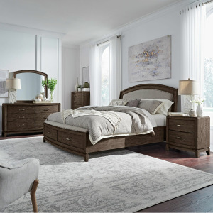 Avalon King Uph Storage Bed, Dresser & Mirror, Chest