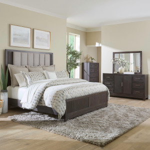 Modern Edge King Uph Bed, Dresser & Mirror, Chest