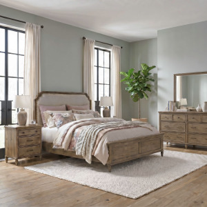 Hickory Grove King California Uph Bed, Dresser & Mirror, Night Stand