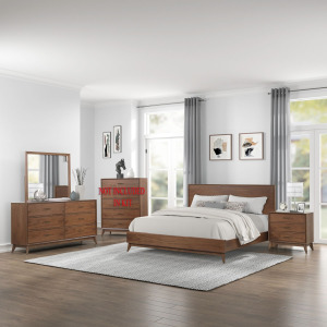 Century Modern Queen Platform Bed, Dresser & Mirror, Night Stand